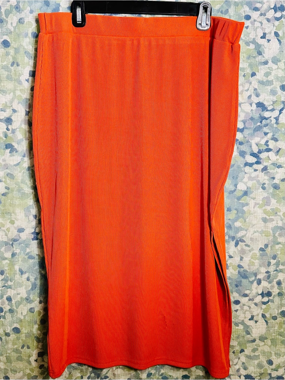 NWOT XXL Orange Ribbed Bodycon Midi Skirt High Slit Stretch